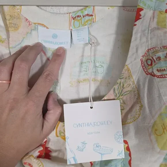 NWT Cynthia Rowley Linen Blend Shift Dress Womens L Olive Oil Print Sleeveless - Picture 7 of 11